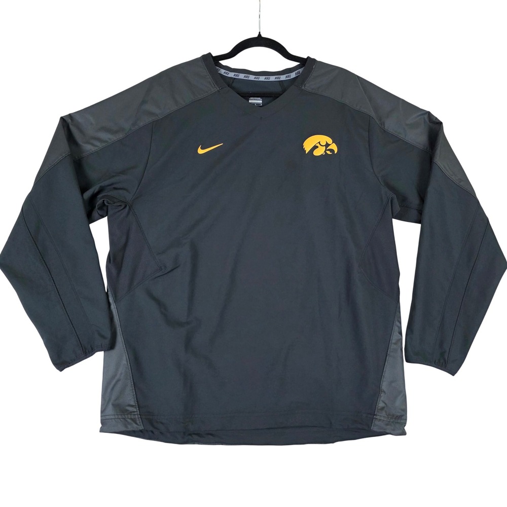 Nike Iowa Hawkeyes Mens Large Black V-Neck Pullover Windbreaker Herky Hawkeye